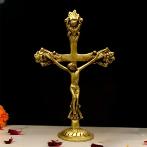 Brass Jesus Christ Cross Idol for Christian Home and Office Decor