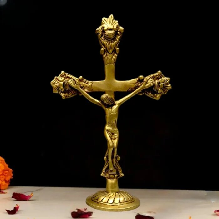 Brass Jesus Christ Cross Idol for Christian Home and Office Decor