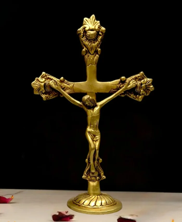 Brass Jesus Christ Cross Idol for Christian Home and Office Decor
