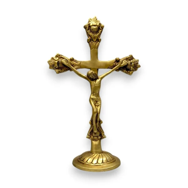 Brass Jesus Christ Cross Idol for Christian Home and Office Decor