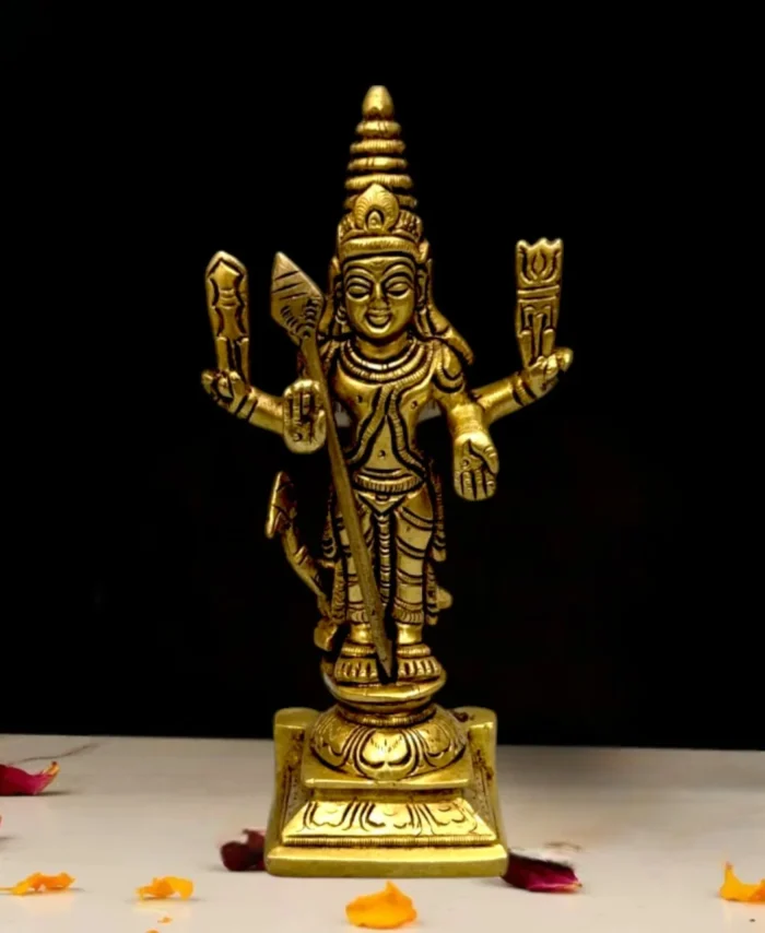 Brass Murugan Idol with Peacock – Hindu God Statue for Home & Pooja
