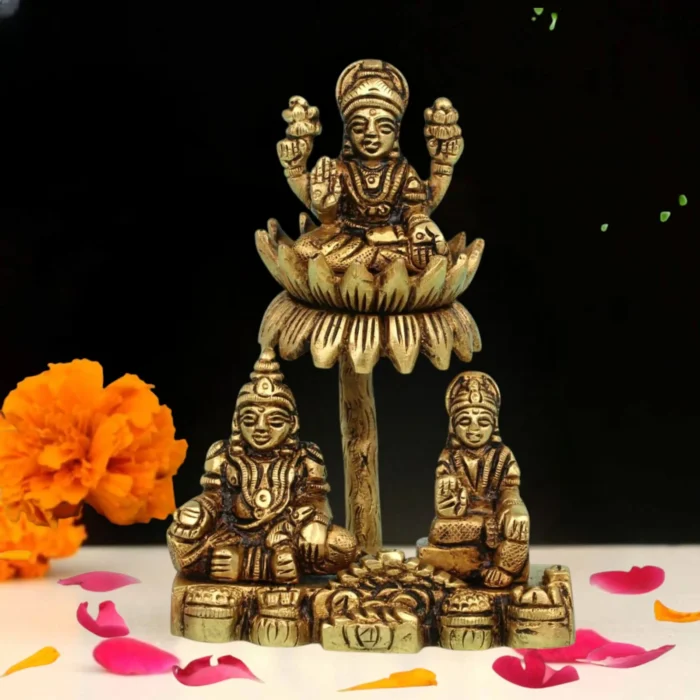 5 inch brass Lord Kubera with Lakshmi statue for wealth and prosperity décor