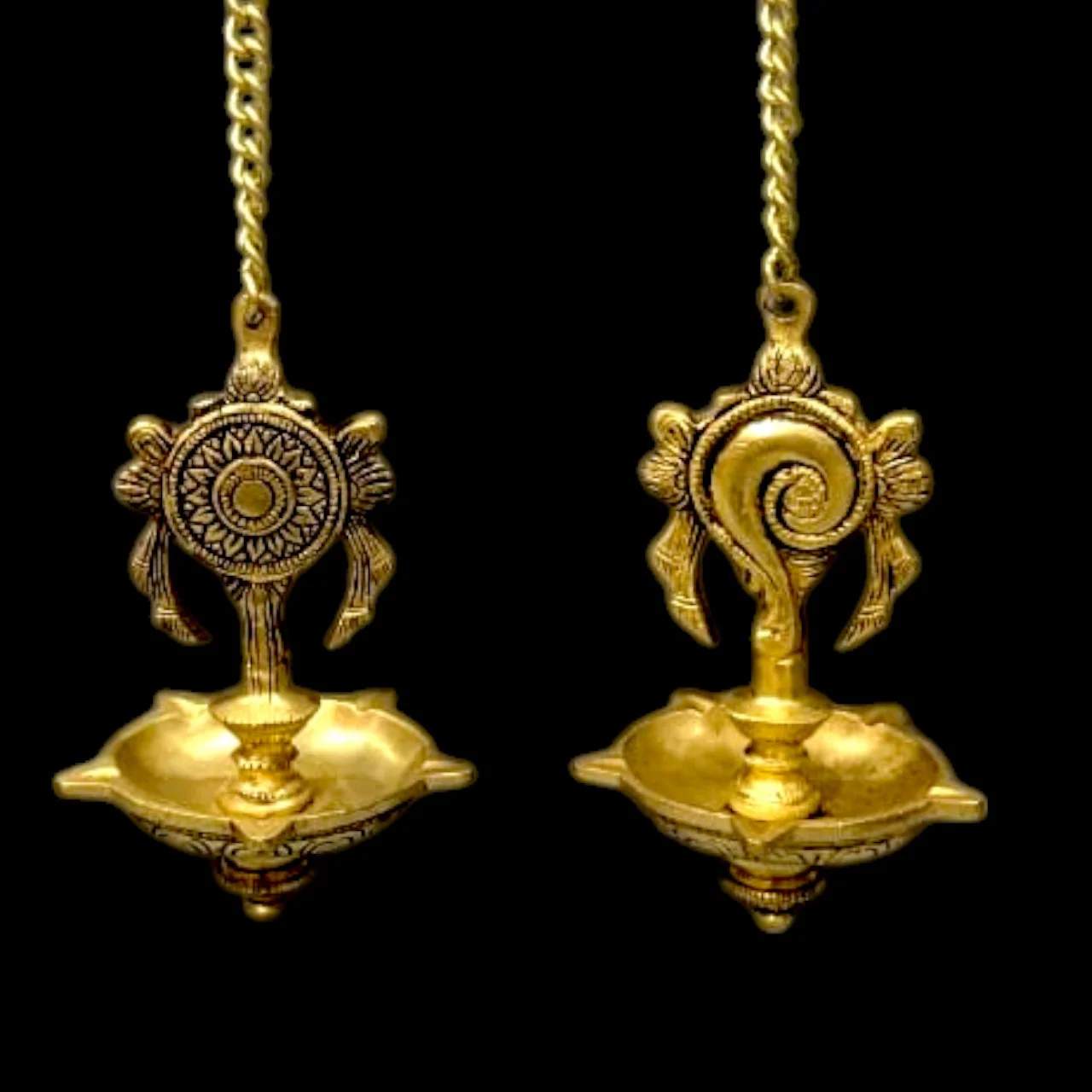 Brass Sangu Chakra Hanging Deepam Set of 2 – Wall Hanging Oil Lamps for Pooja Room