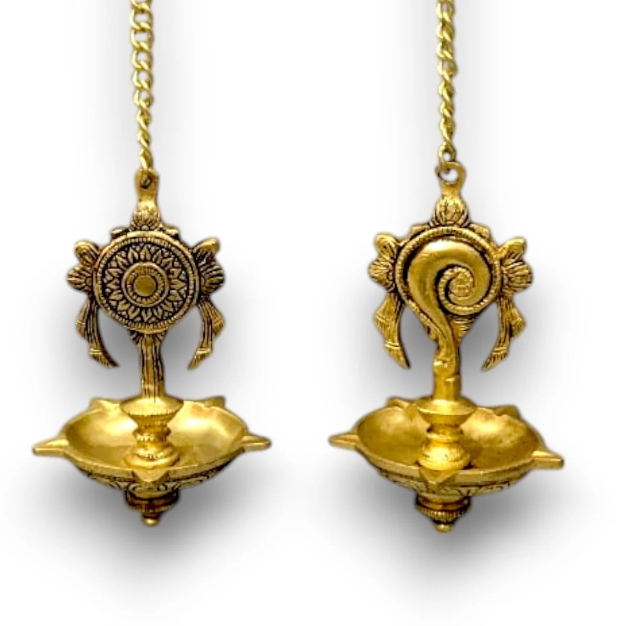 Brass Sangu Chakra Hanging Deepam Set of 2 – Wall Hanging Oil Lamps for Pooja Room