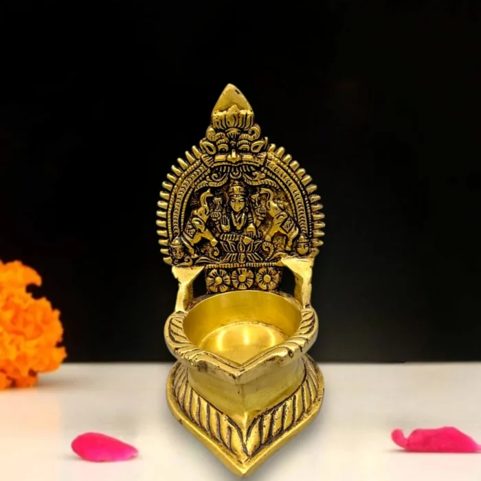Brass Gajalakshmi Diya 5.5 Inch with Antique Finish – Traditional Lakshmi Deepam for Pooja and Decor