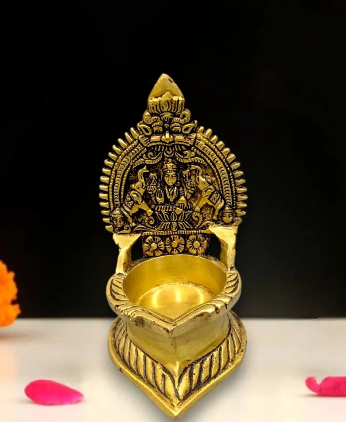 Brass Gajalakshmi Diya 5.5 Inch with Antique Finish – Traditional Lakshmi Deepam for Pooja and Decor