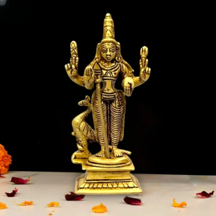 5 inch brass Murugan idol with peacock – Subramanya statue for pooja and decor