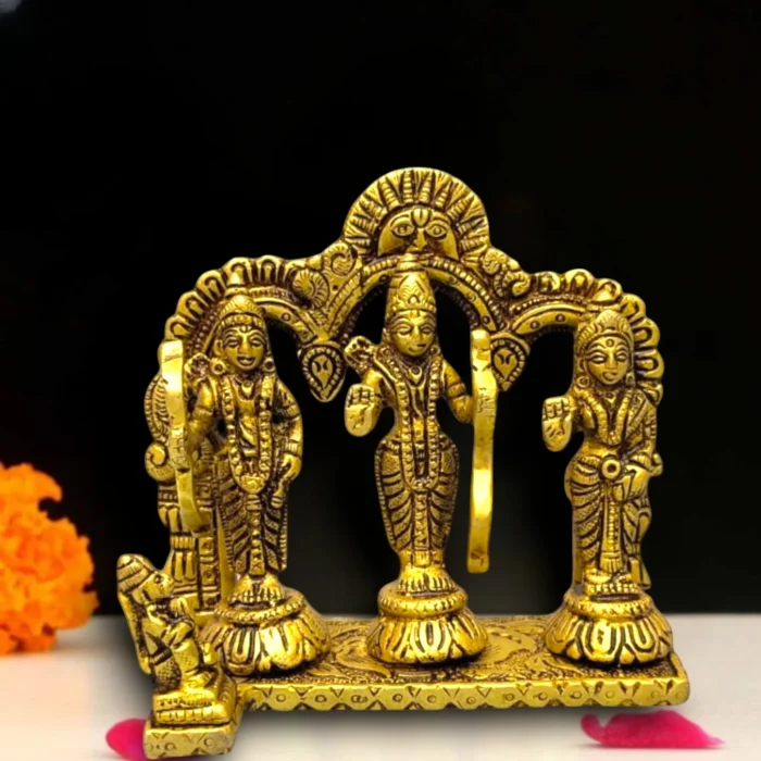 Brass Ram Darbar Idol 4.5 Inch – Handcrafted Rama Sita Lakshman Statue for Temple and Home Pooja Decor
