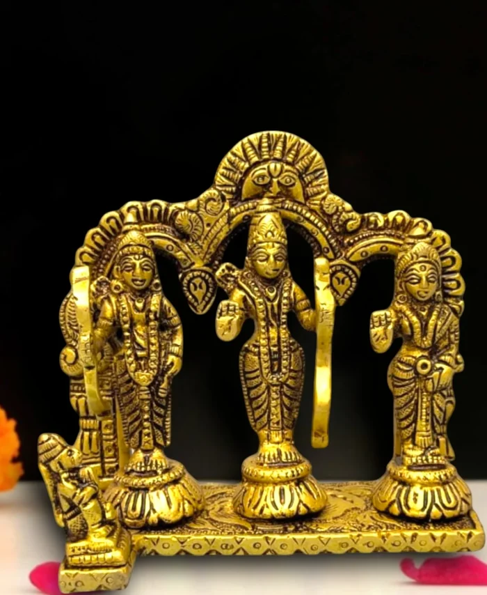 Brass Ram Darbar Idol 4.5 Inch – Handcrafted Rama Sita Lakshman Statue for Temple and Home Pooja Decor