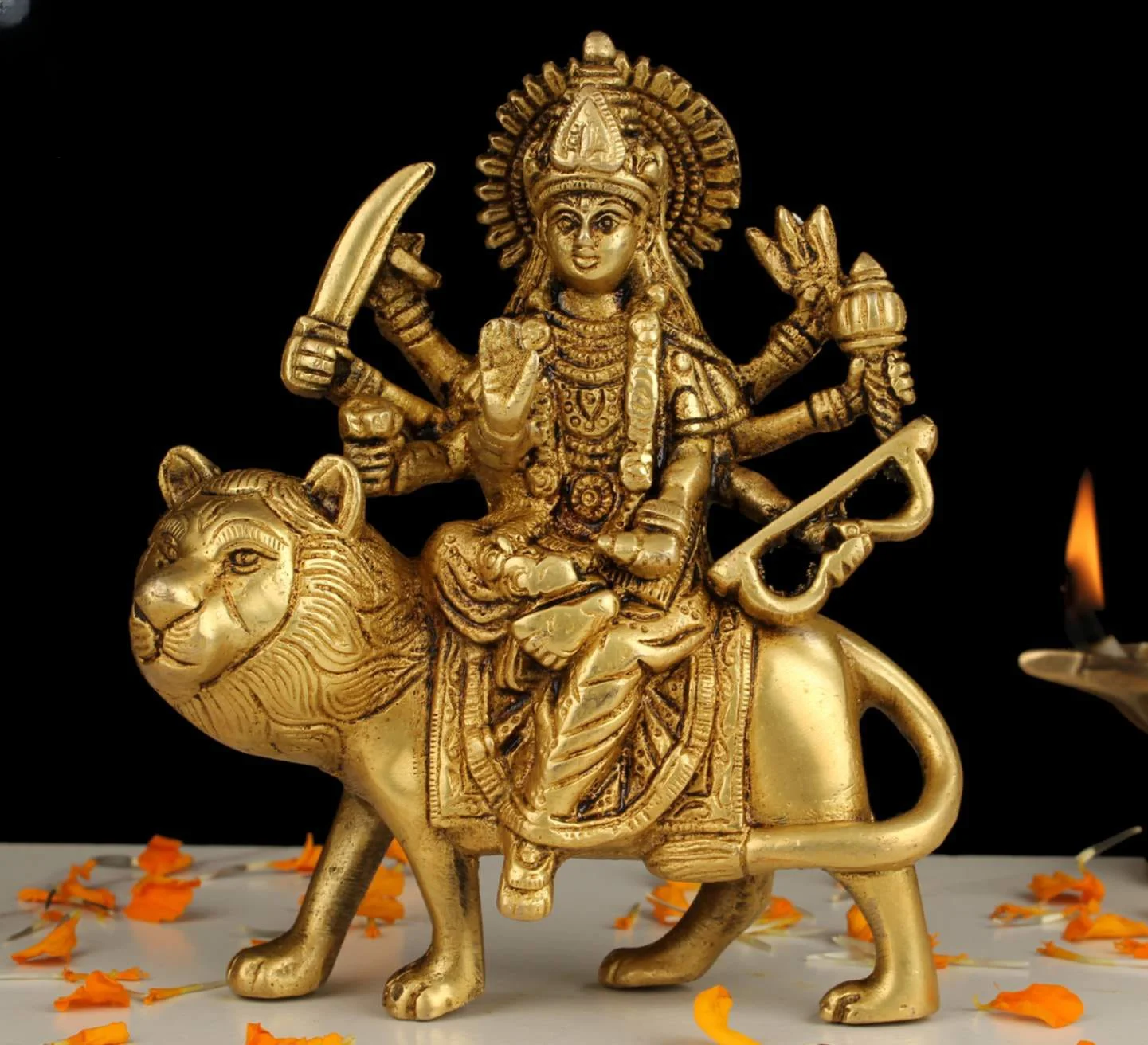 Handcrafted Brass Durga Maa Idol for Navaratri, Temple, and Home Pooja