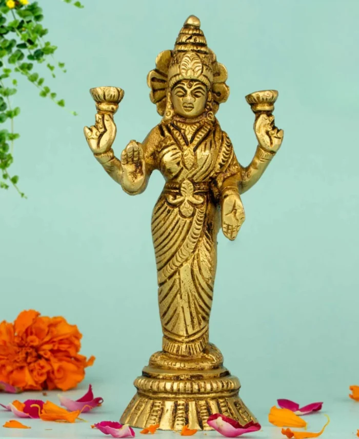 Brass Standing Lakshmi Idol for Pooja Room and Home Temple Decor