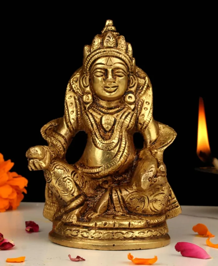 Handcrafted Brass Kuberan Sitting Statue for Wealth and Prosperity Home Decor