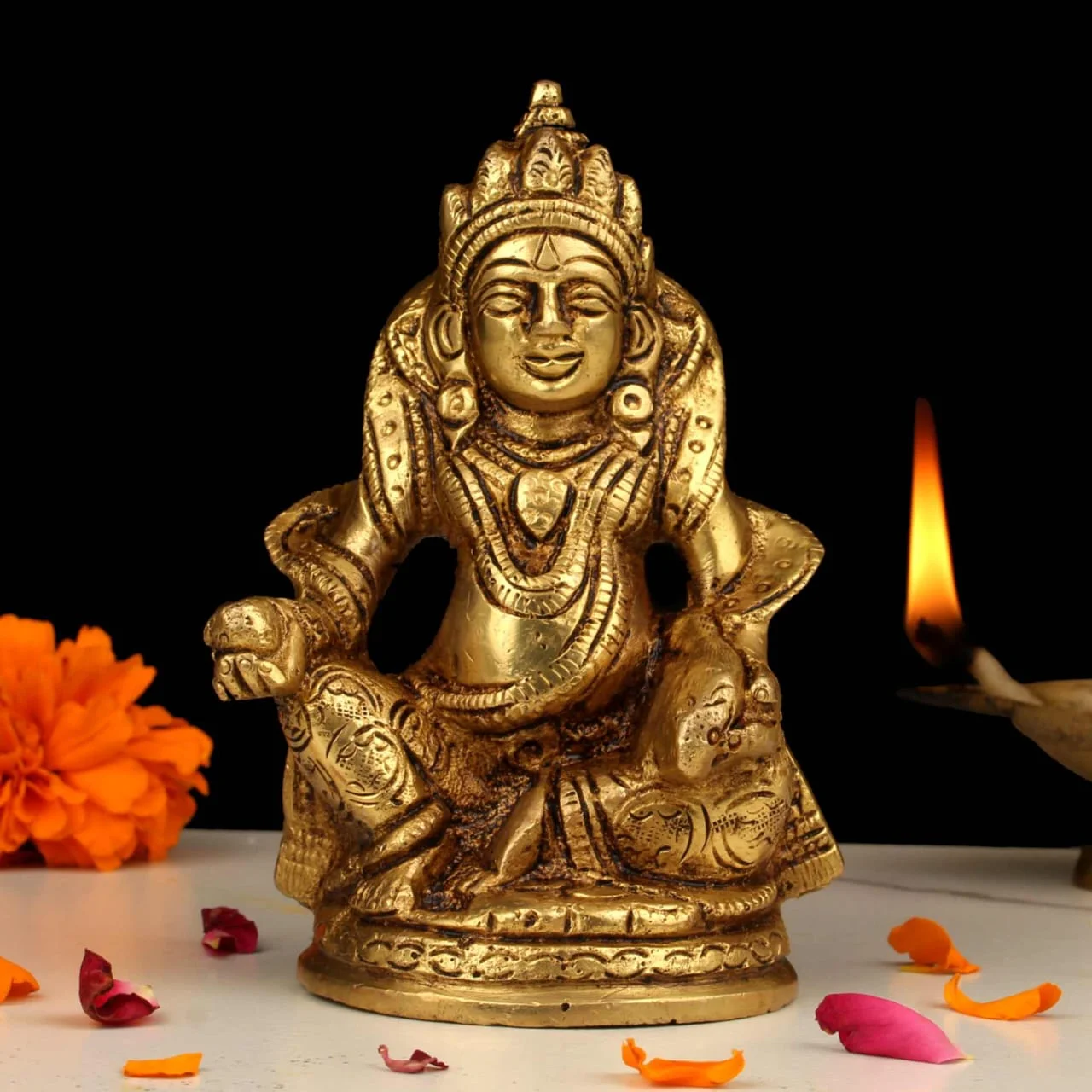 Handcrafted Brass Kuberan Sitting Statue for Wealth and Prosperity Home Decor