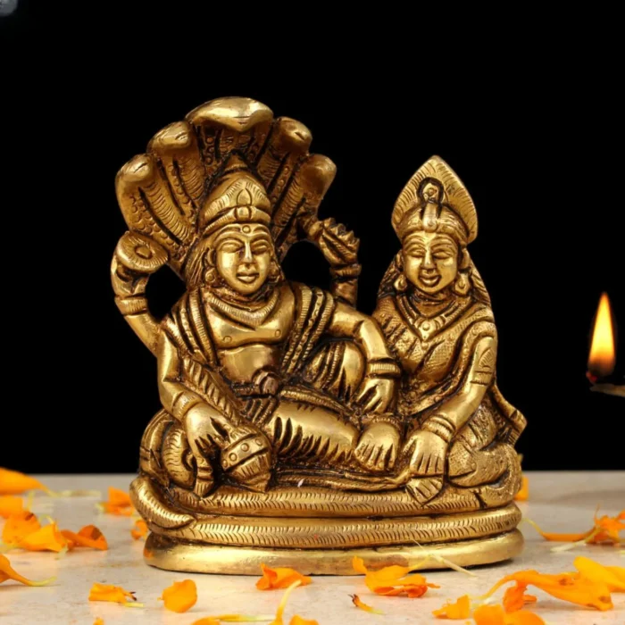 Brass Vishnu Lakshmi Idol for Home Temple Decor and Spiritual Gift Statue