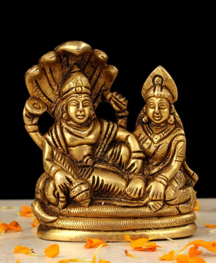 Brass Vishnu Lakshmi Idol for Home Temple Decor and Spiritual Gift Statue