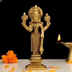 Brass Vishnu Standing Idol 8 Inch Statue for Home Temple Spiritual Decor