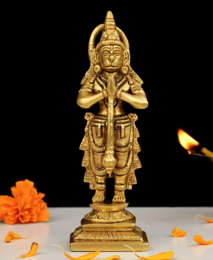 Handcrafted Brass Hanuman Standing Statue for Temple and Spiritual Home Decor