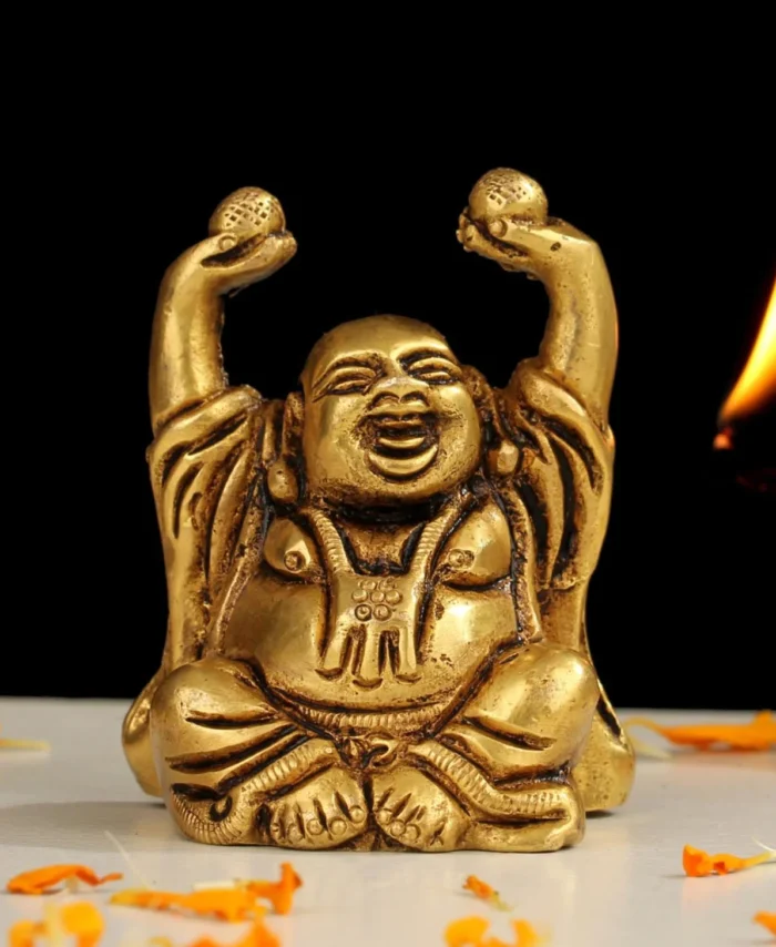 Small Brass Laughing Buddha Idol for Home Decor and Feng Shui Placement
