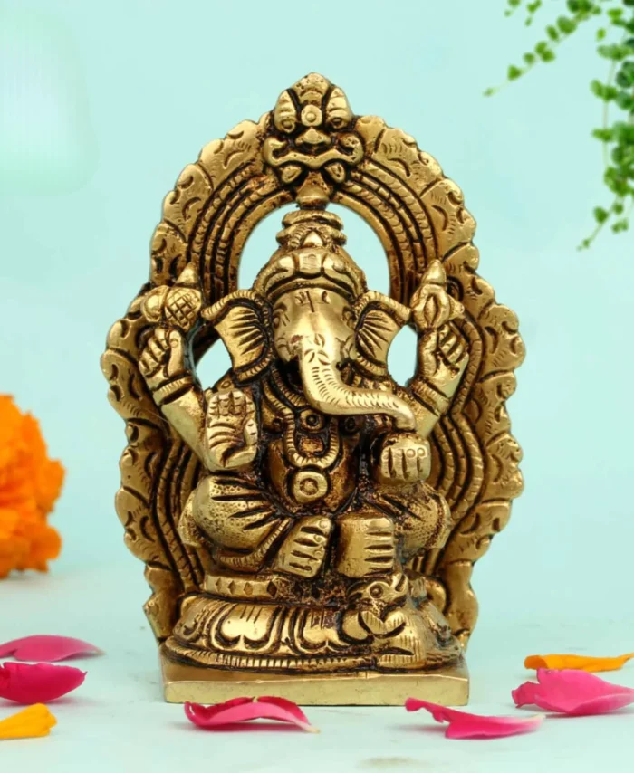 4 Inch Brass Ganesha Idol for Pooja, Car Dashboard and Gift Purpose