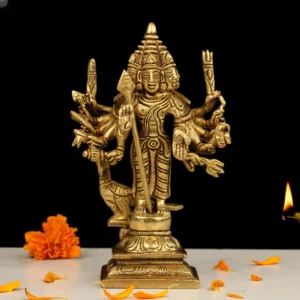Brass Murugan with 6 Faces (Aarumugan) Statue for Home Temple Decor