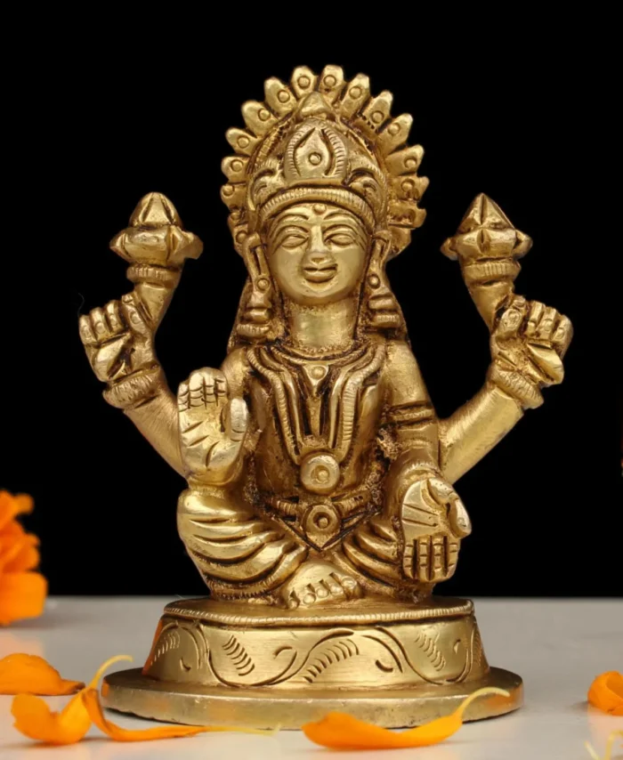 Small Brass Lakshmi Sitting Idol for Pooja, Temple, and Wealth Decor