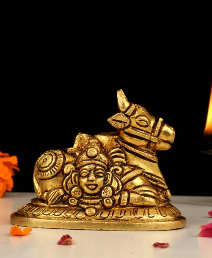 Handcrafted Brass Nandhi Statue for Shiva Temple Home Decor