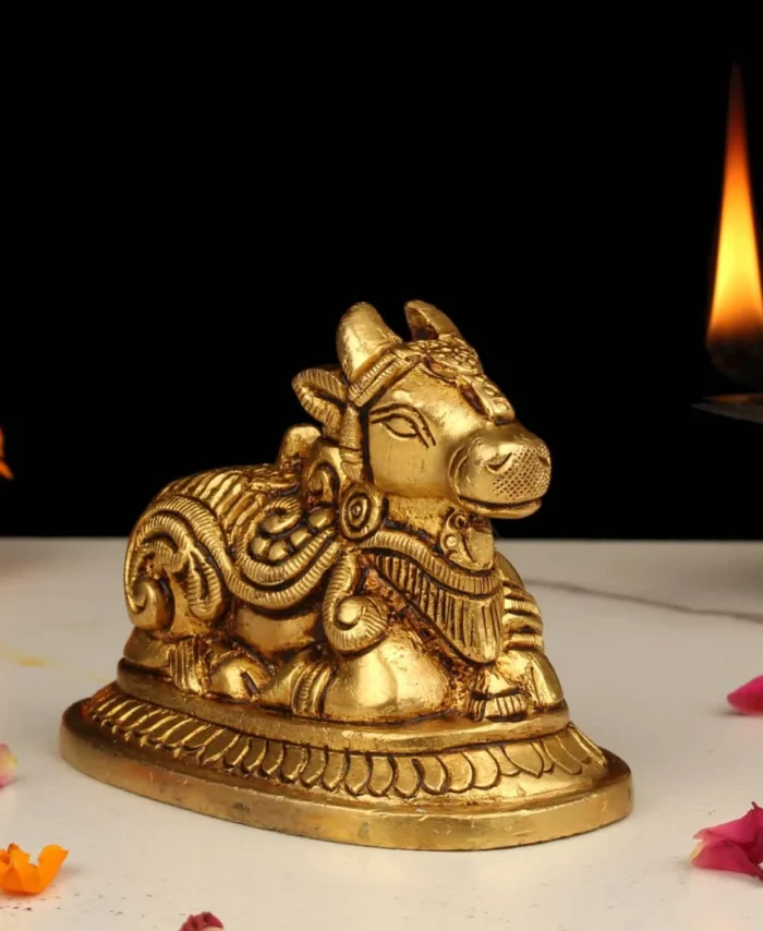 Handcrafted Brass Nandhi Statue for Home Temple Decor and Spiritual Gifts
