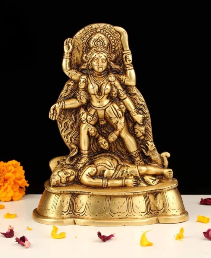 Handcrafted Brass Kali Maa Idol – Fierce Hindu Goddess for Temple and Worship