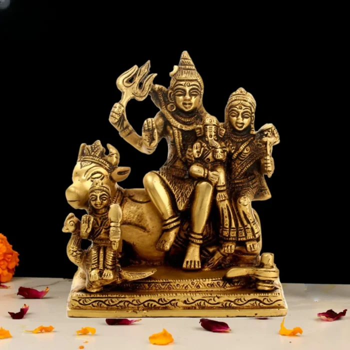 Brass Shiva Family Idol with Parvati Ganesha and Murugan for Temple and Pooja