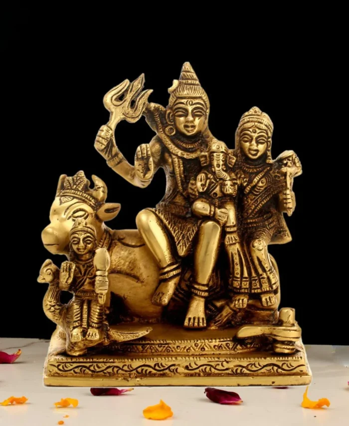 Brass Shiva Family Idol with Parvati Ganesha and Murugan for Temple and Pooja