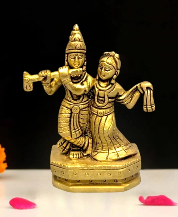 Brass Radha Krishna Idol Decorative Showpiece for Pooja Room Temple 4.25 Inch