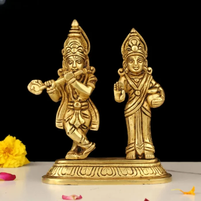 Brass Radha Krishna Kanha Ji Idol Statue for Home Pooja and Office Decor – 5 Inch