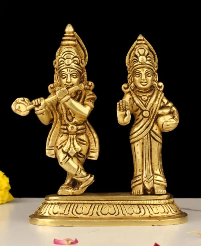Brass Radha Krishna Kanha Ji Idol Statue for Home Pooja and Office Decor – 5 Inch