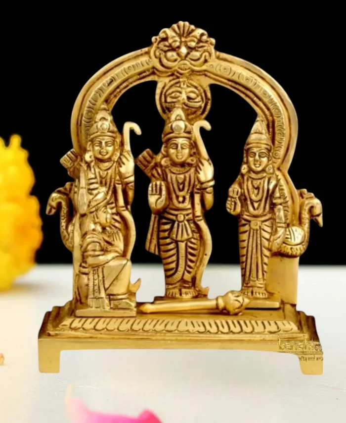 Brass Ram Darbar Idol 6 Inch – Lord Rama, Sita and Laxman Statue for Temple and Pooja