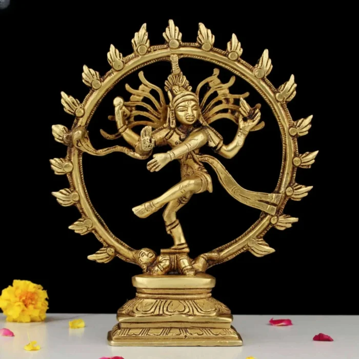 Brass Nataraja Statue 8 Inch – Handcrafted Dancing Shiva Idol with Super Fine Detailing for Pooja and Decor