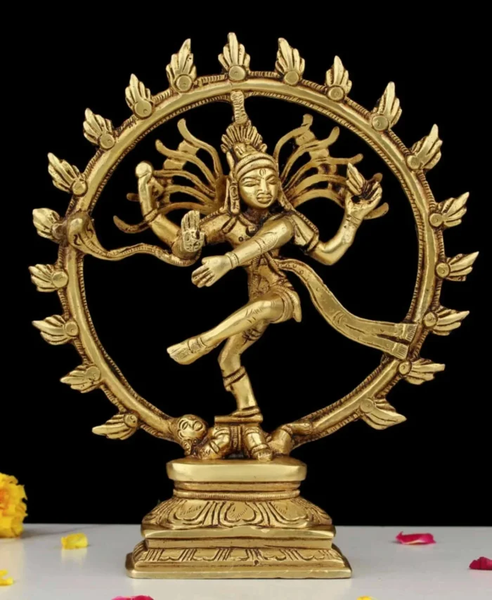 Brass Nataraja Statue 8 Inch – Handcrafted Dancing Shiva Idol with Super Fine Detailing for Pooja and Decor