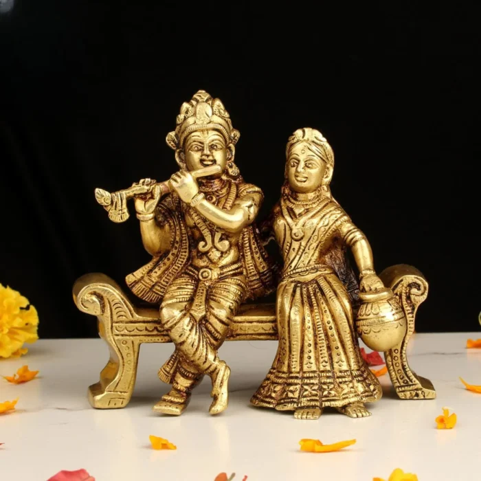 5.5-inch pure brass Radha Krishna couple statue for home and temple decor gift