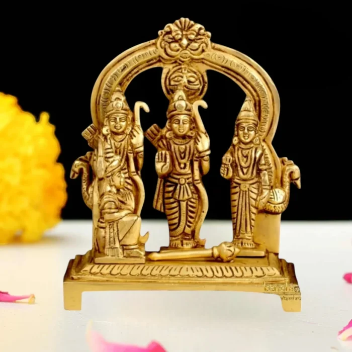 Brass Ram Darbar Idol 5 Inch – Lord Rama, Sita and Lakshman Statue for Pooja Room, Temple, and Home Decor