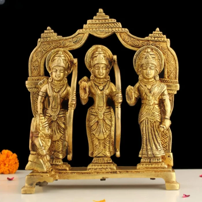 Brass Ram Darbar Idol 7.25 Inch – Lord Rama Sita and Laxman Brass Statue for Pooja