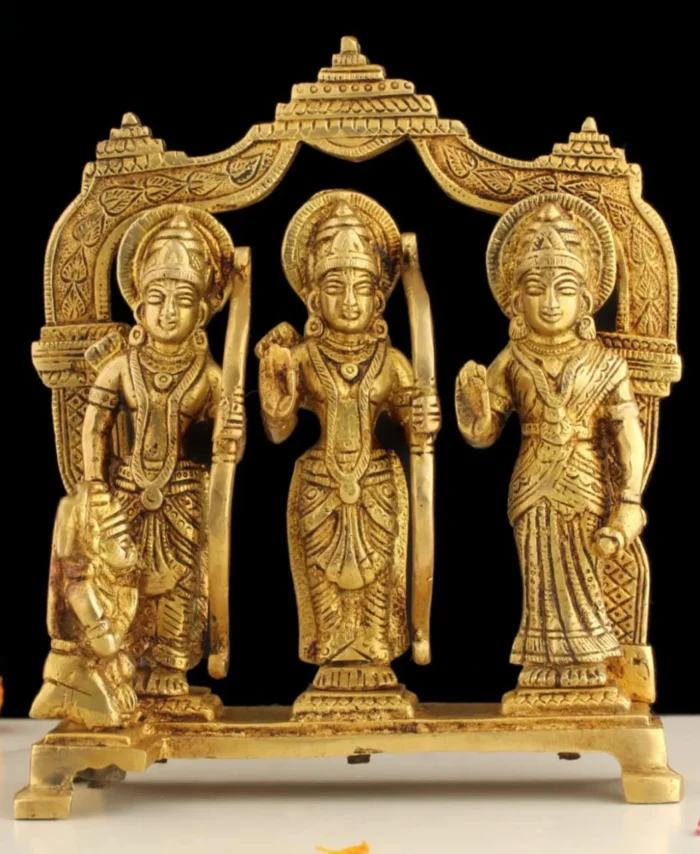 Brass Ram Darbar Idol 7.25 Inch – Lord Rama Sita and Laxman Brass Statue for Pooja