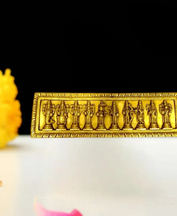 Brass Dashavatara Wall Hanging – 10 Avatars of Lord Vishnu Decorative Brass Panel for Pooja Room and Home Decor