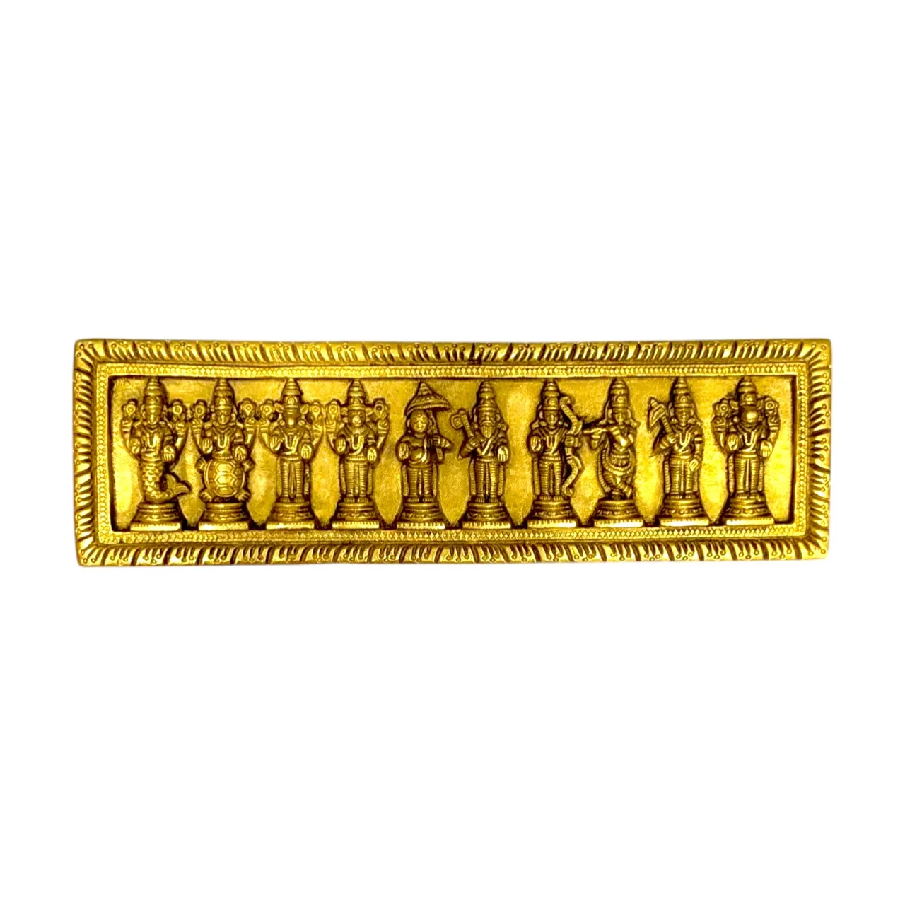 Brass Dashavatara Wall Hanging – 10 Avatars of Lord Vishnu Decorative Brass Panel for Pooja Room and Home Decor