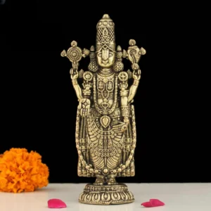 Large brass Tirupati Balaji Venkateshwara idol with golden finish for pooja room, temple, and home décor