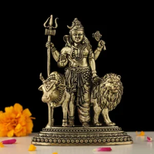 Brass Ardhanarishwar idol with golden finish – Lord Shiva and Parvati murti for pooja and home decor