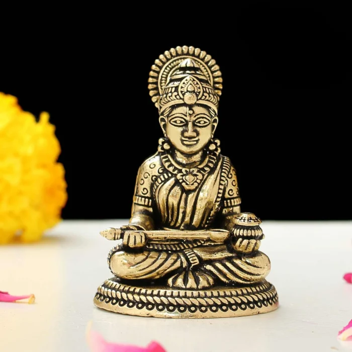 Premium Brass Goddess Annapurna Devi Idol with Golden Finish for Pooja Room and Home Decor
