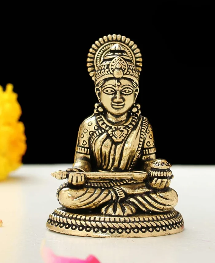 Premium Brass Goddess Annapurna Devi Idol with Golden Finish for Pooja Room and Home Decor