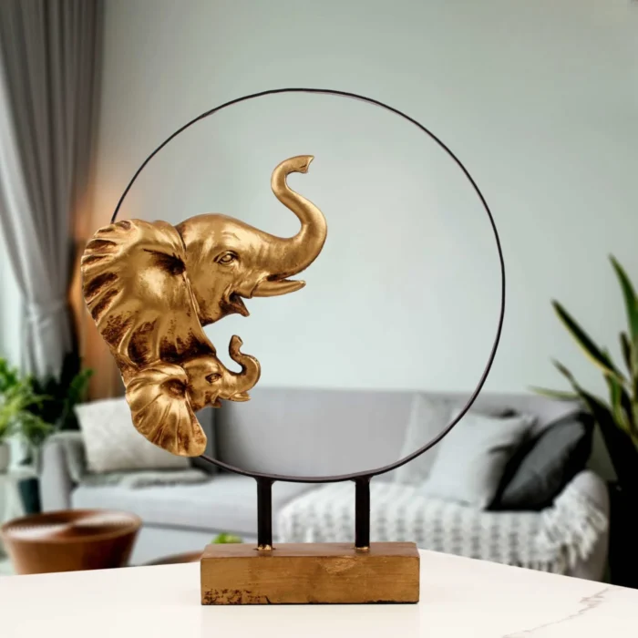 Elephant Head with Child and Ring Resin Showpiece for Wall or Table Decor