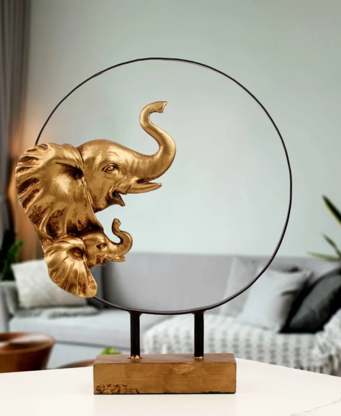 Elephant Head with Child and Ring Resin Showpiece for Wall or Table Decor
