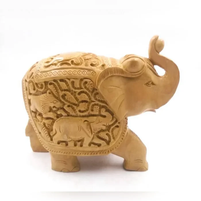 Indian Hand Carved Wooden Royal Elephant Figurine for Home Decor
