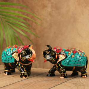 Extra Large Turquoise Wooden Elephant Statue for Home Decor